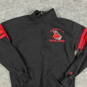 Champion Sweater Mens M Black Central‎ Missouri Quarter Zip Pullover Red Trim